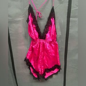 Pink and black lingerie one piece